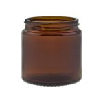 120 ml brun glasbøtte uden låg, SV58/R3 gevind – set forfra mod lys baggrund