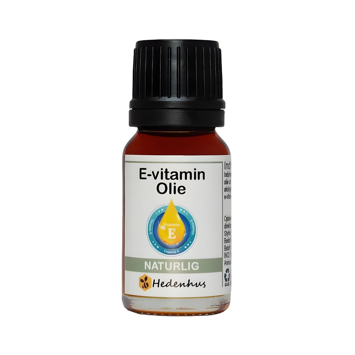 E-vitamin olie naturlig 10 ml - Højt antioxidantindhold, indeholder 30% økologisk solsikkeolie - Hedenhus - Til hudpleje