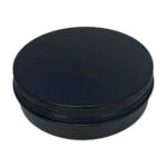 Sort aluminium bøtte 150 ml med skruelåg – set forfra mod hvid baggrund