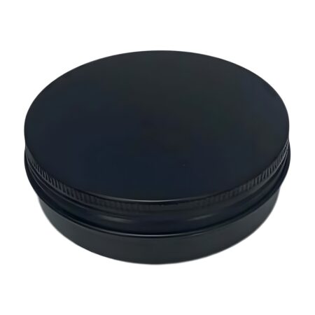Sort aluminium bøtte 150 ml med skruelåg – set forfra mod hvid baggrund