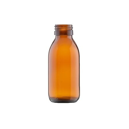 Brun glasflaske 100 ml med gevind 28/410 – diameter 46 mm, højde 110 mm