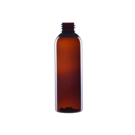 Brun PET-plastflaske 150 ml med gevindstørrelse 24/410 – set forfra