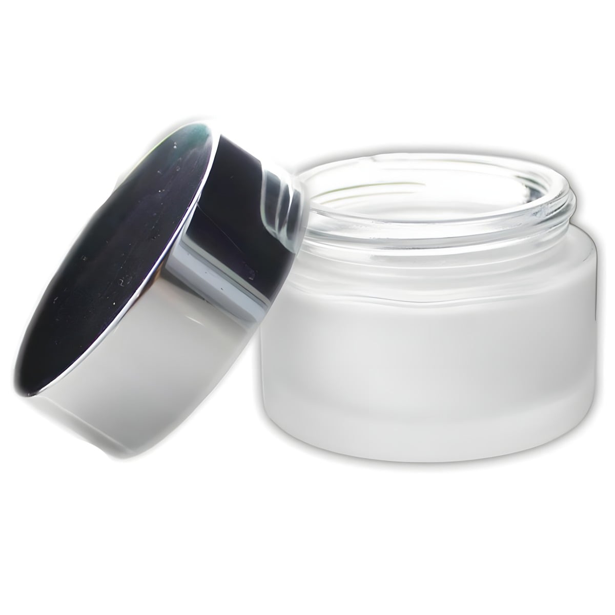 Glas cremebøtte 50 ml mat glas med sølvfarvet låg, PP plast, 46 mm høj, 60 mm Ø - Hedenhus - Genanvendelig, giftfri