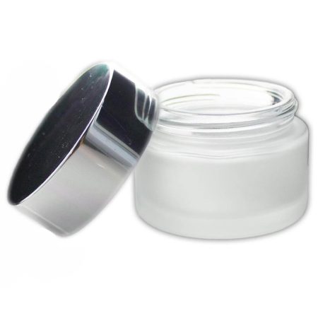 50 ml. glas creme bøtte med sølvfarvet låg