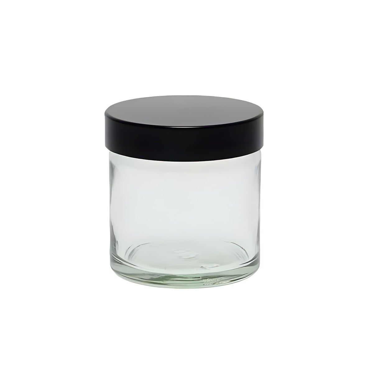 Glasbøtte 60 ml klar med sort skruelåg og tætningspude - Højde 55 mm, diameter 51 mm - Hedenhus - Tæt lukning mod lækage