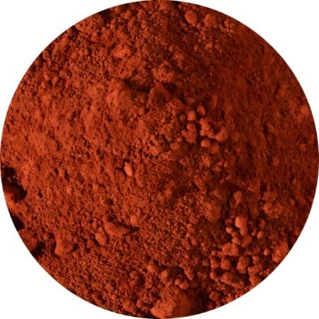Rød jernoxid pigment i zip-lock pose – naturligt mineralsk kosmetikpigment