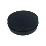 Sort aluminiumsbøtte 50 ml med skruelåg — set forfra mod hvid baggrund