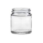 Klar glasbøtte 30 ml uden låg – set forfra, gennemsigtigt glas med gevind SV38/R3