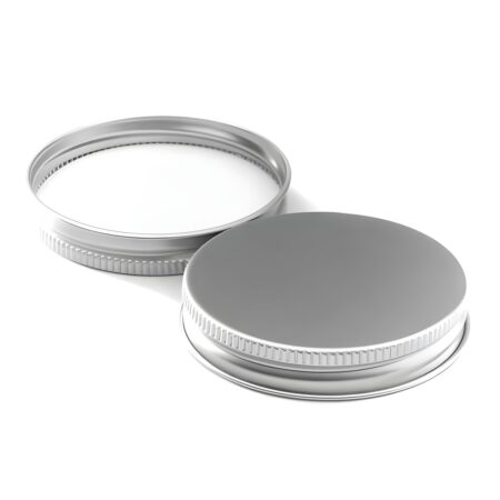 Aluminiumlåg med SV100/R3 gevind – set forfra, sølvfarvet metaloverflade