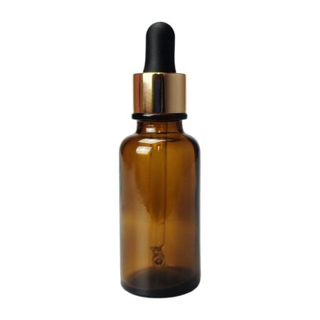 30 ml. brun glasflaske med guld pipettelåg