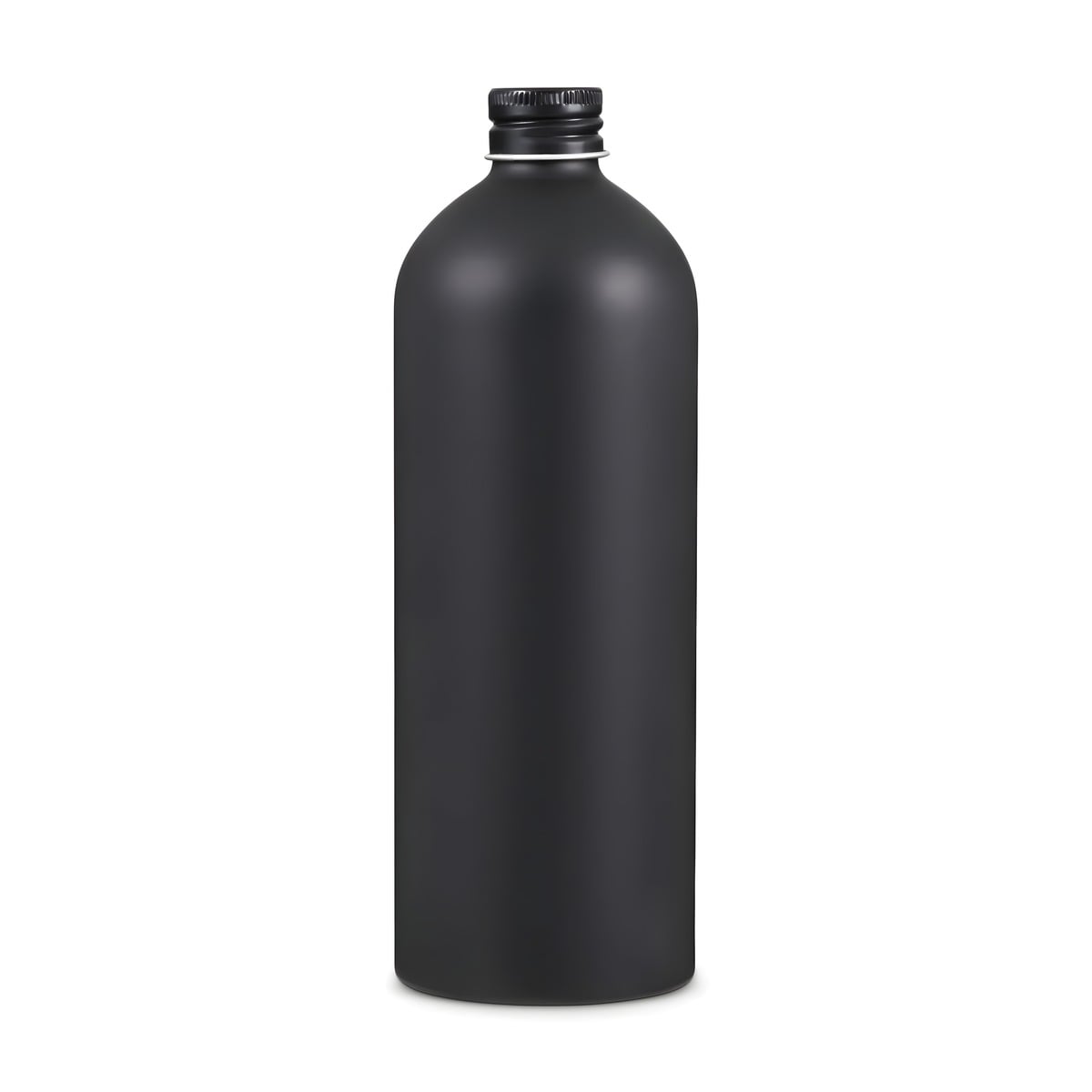 Aluminium flaske 500 ml mat sort med låg, lakeret - Hedenhus - Tætsluttende skumgummipude, 24/410 gevind