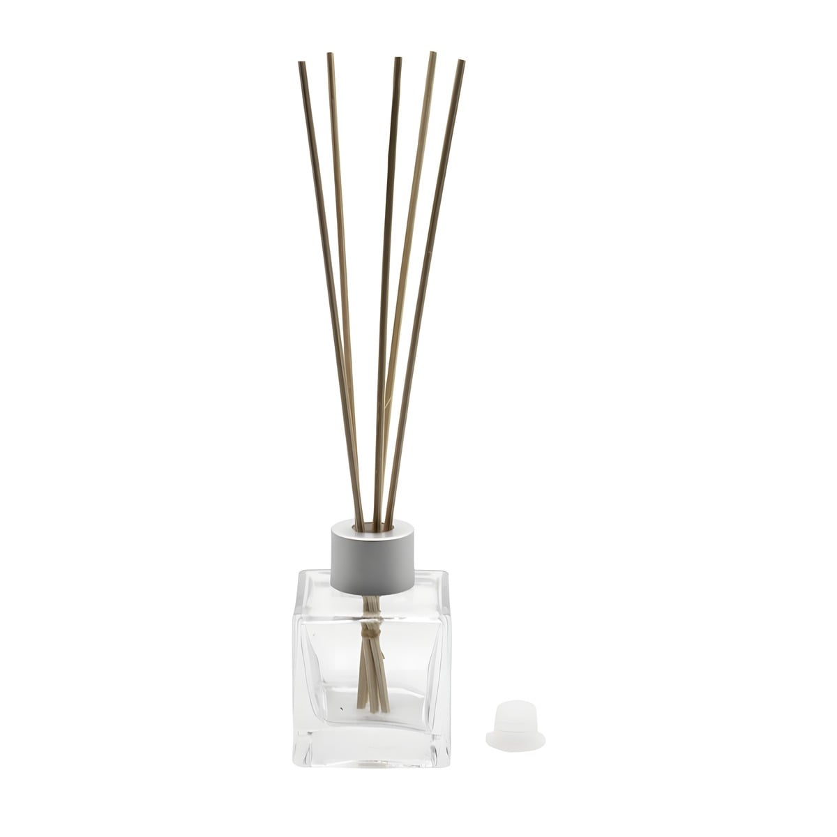Glas diffuserflaske 40 ml med træpinde, firkantet design, sølvfarvet skruelåg - Hedenhus - Ideel til DIY duftprojekter