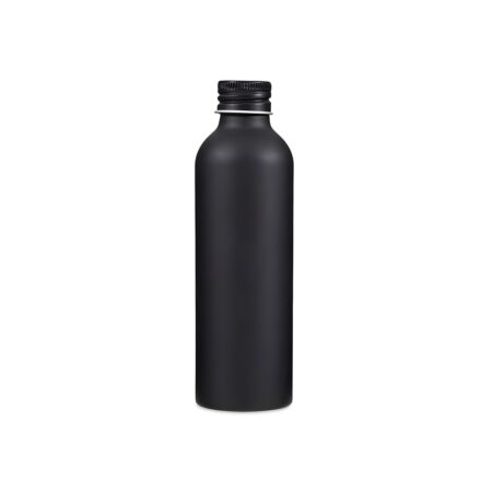 250 ml sort aluminium flaske med skruelåg og EPE tætning til kosmetik og væsker